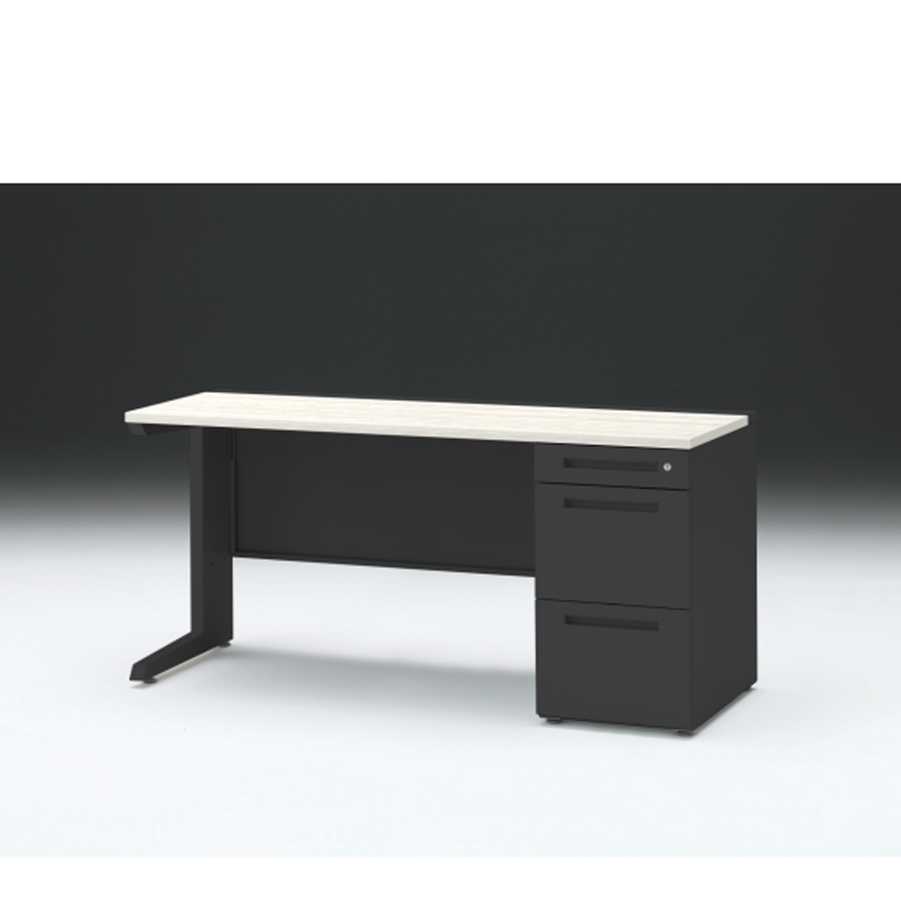 CZRデスク 片袖デスク CZR-156SBC-161 センター引出しなし  シリンダー錠W1500× D600 [ 本体: ブラックT・天板: 61 / アッシュドパインL]