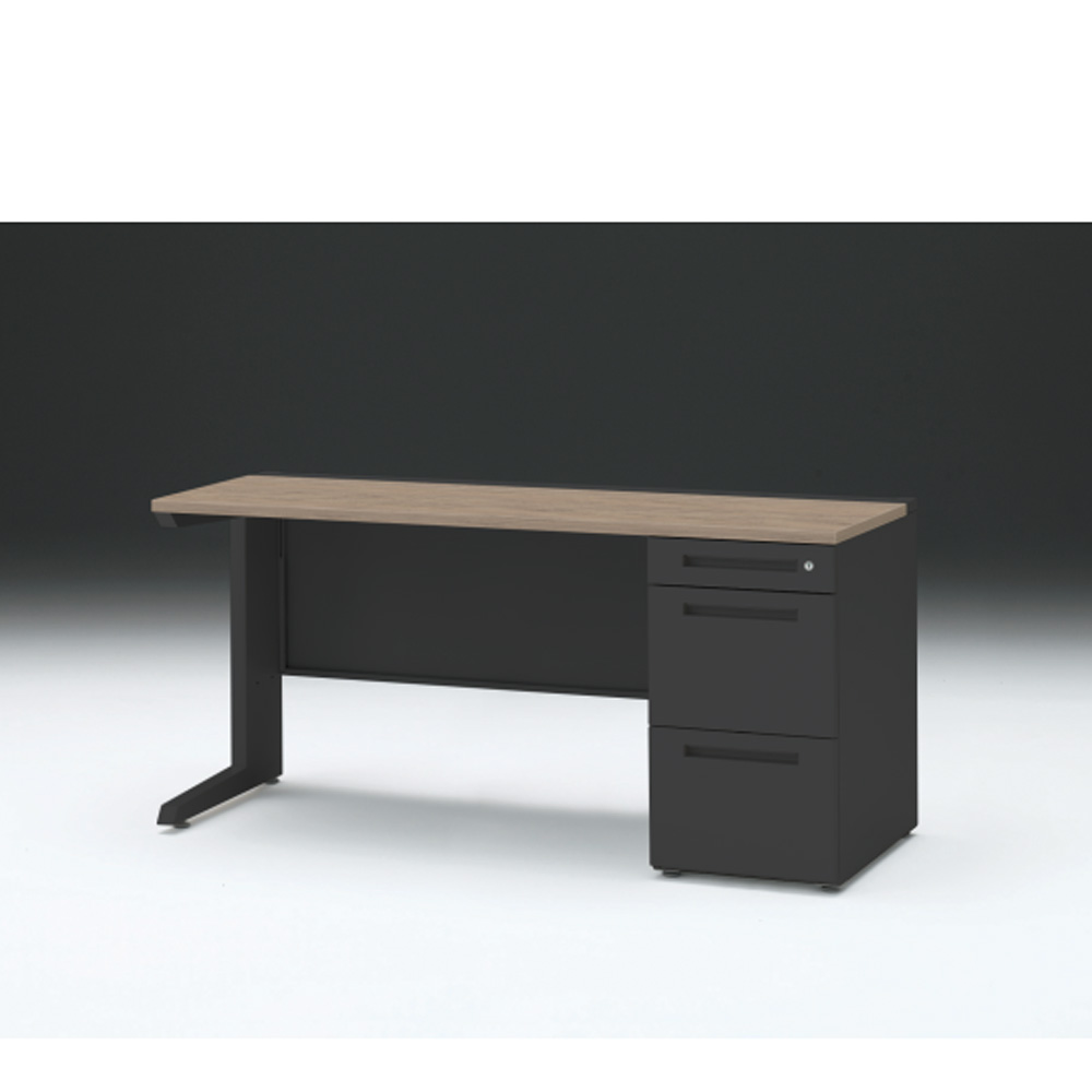 CZRデスク 片袖デスク CZR-156SBC-171 センター引出しなし  シリンダー錠W1500× D600 [ 本体: ブラックT・天板: 71 / アッシュドオークM]