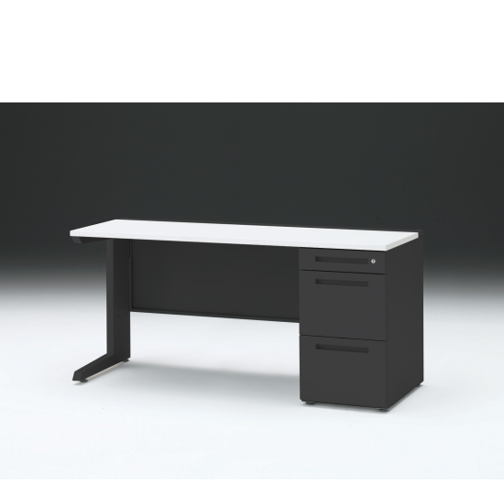 CZRデスク 片袖デスク CZR-156SBC-1W9 センター引出しなし  シリンダー錠W1500× D600 [ 本体: ブラックT・天板: W9 / ホワイトW]
