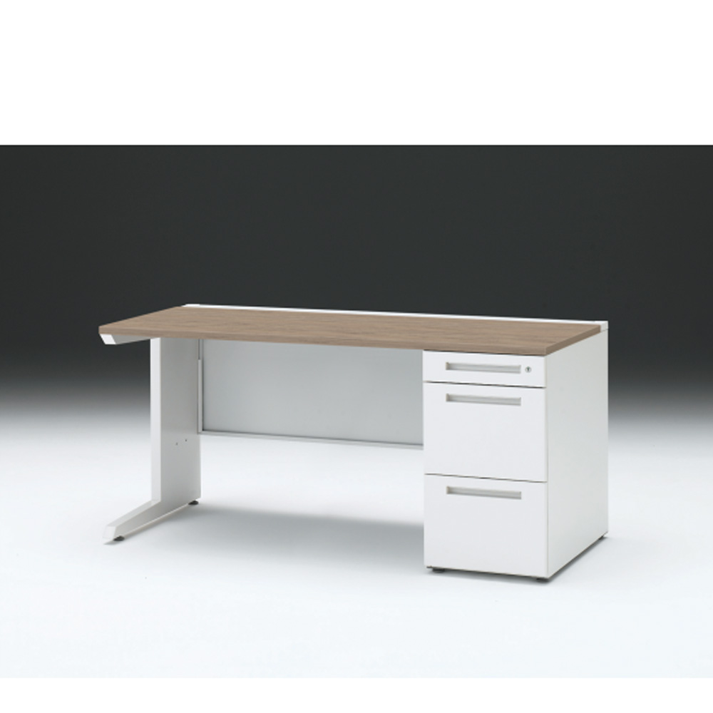 CZRデスク 片袖デスク CZR-157SBC-971 センター引出しなし  シリンダー錠W1500× D700 [ 本体: ホワイトW・天板: 71 / アッシュドオークM]