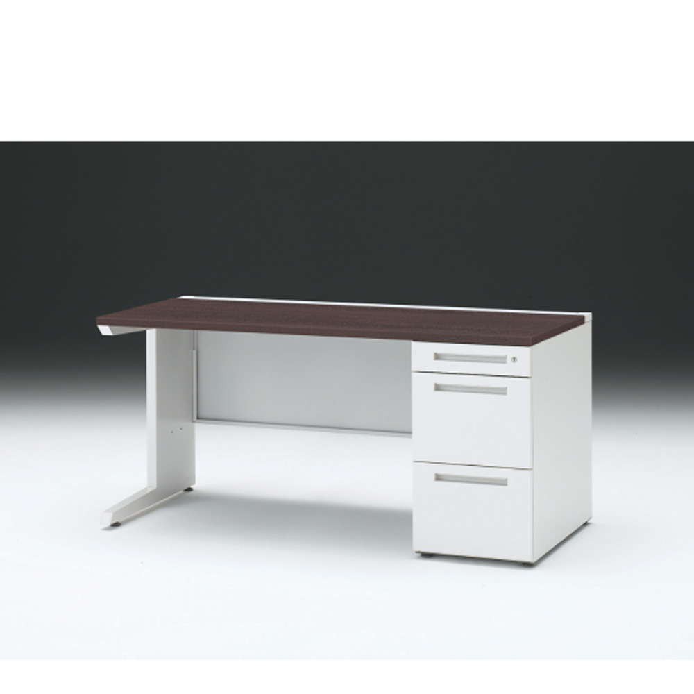 CZRデスク 片袖デスク CZR-157SBC-982 センター引出しなし  シリンダー錠W1500× D700 [ 本体: ホワイトW・天板: 82 / ブラックウォールナットD]