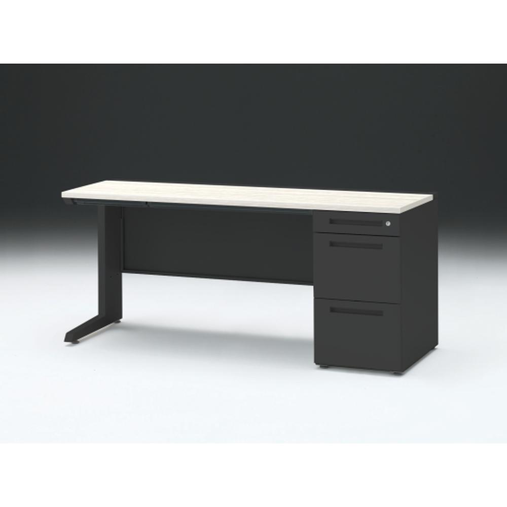 CZR 片袖デスク　シリンダー錠 浅型センター引出し付　CZR-166CBC-161　W1600×D600 ［本体：ブラック×天板：61/アッシュドパイン-］