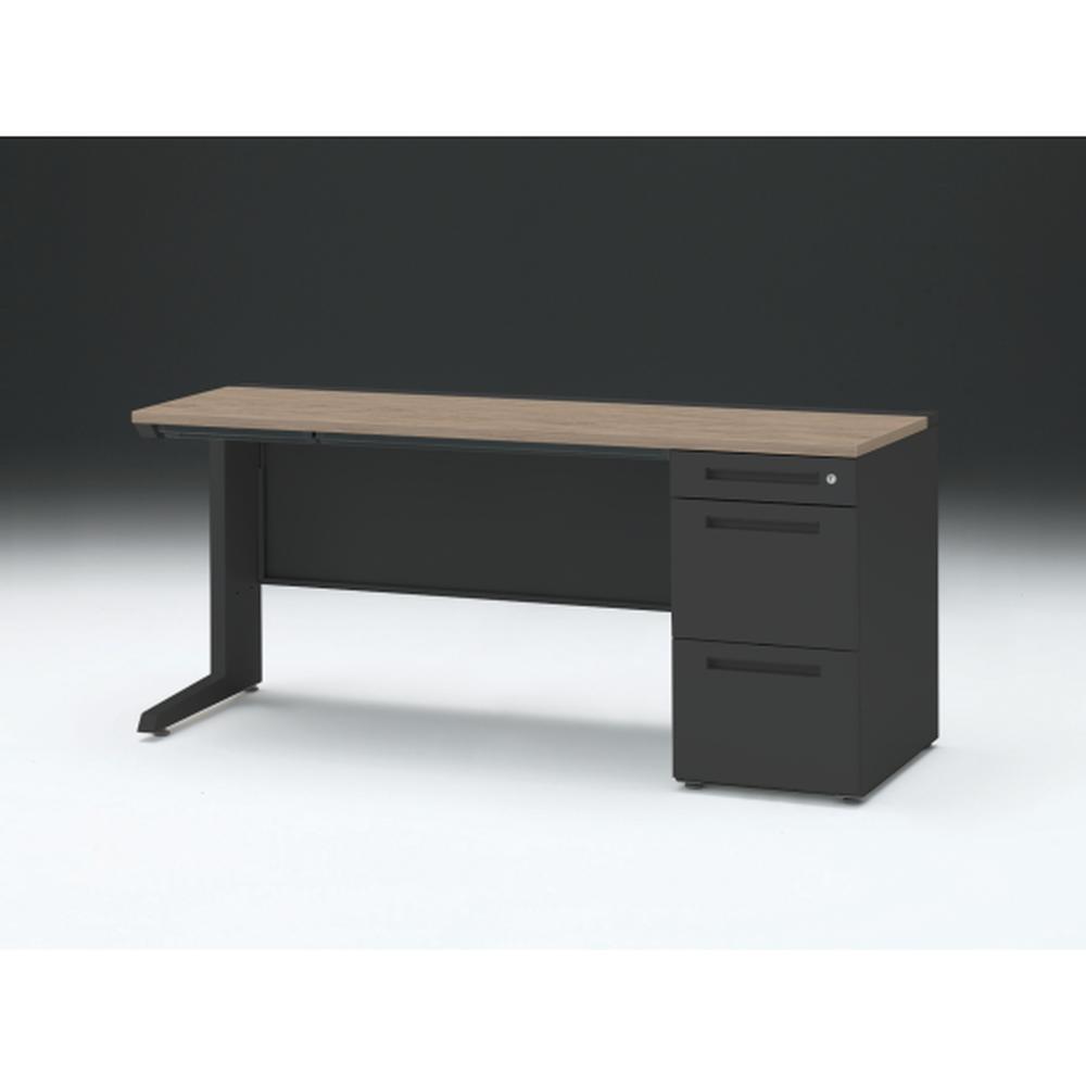 CZR 片袖デスク　シリンダー錠 浅型センター引出し付　CZR-166CBC-171　W1600×D600 ［本体：ブラック×天板：71/アッシュドオークM］