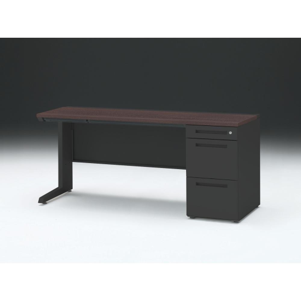 CZR 片袖デスク　シリンダー錠 浅型センター引出し付　CZR-166CBC-182　W1600×D600 ［本体：ブラック×天板：82/ブラックウォールナットD］