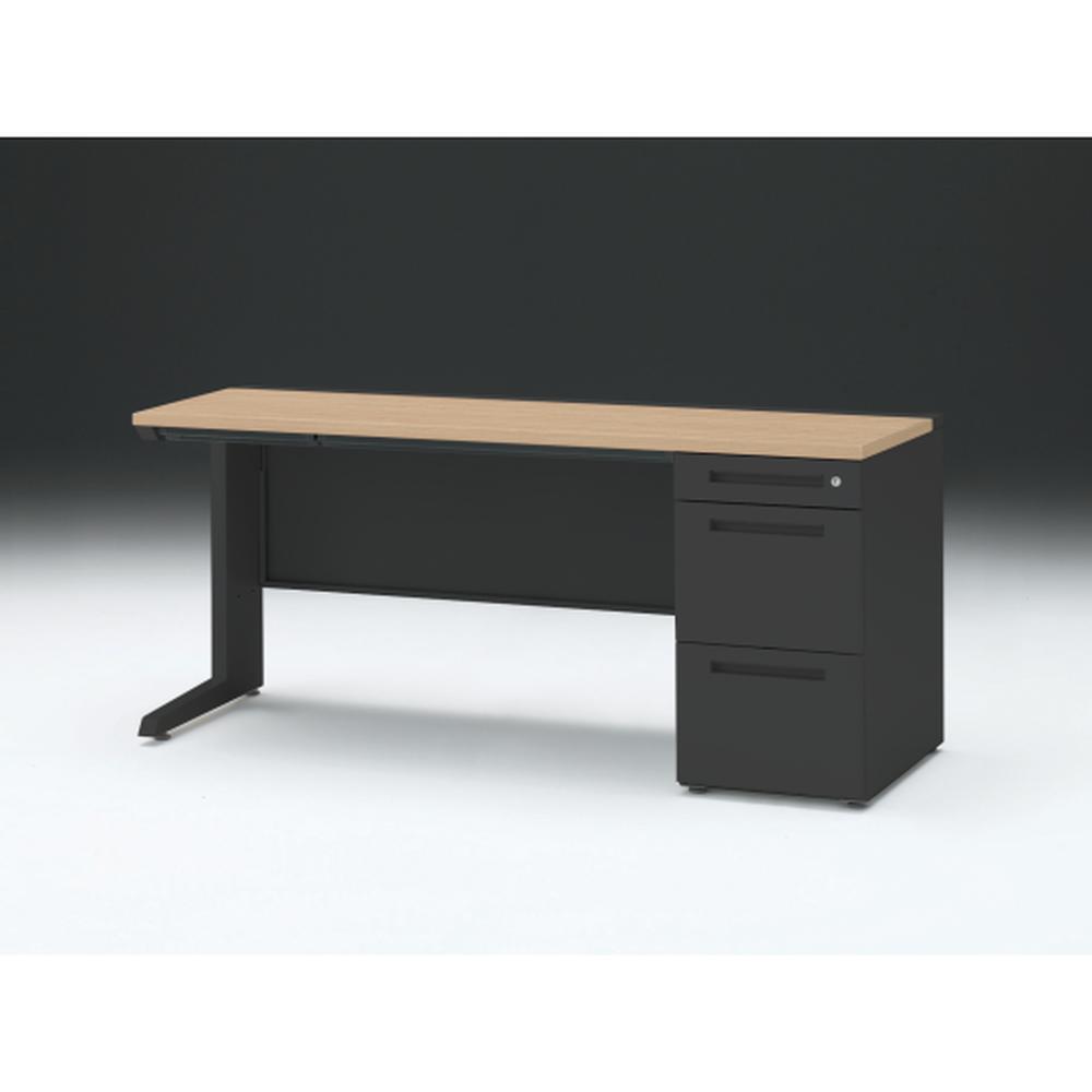 CZR 片袖デスク　シリンダー錠 浅型センター引出し付　CZR-166CBC-192　W1600×D600 ［本体：ブラック×天板：92/ホワイトオークM］