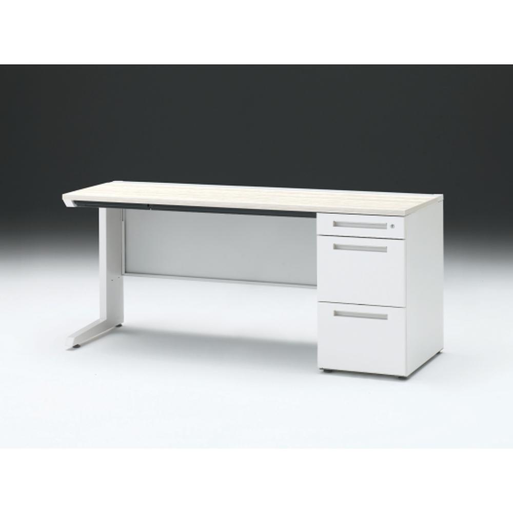 CZR 片袖デスク　シリンダー錠 浅型センター引出し付　CZR-166CBC-961　W1600×D600 ［本体：ホワイト×天板：61/アッシュドパイン-］