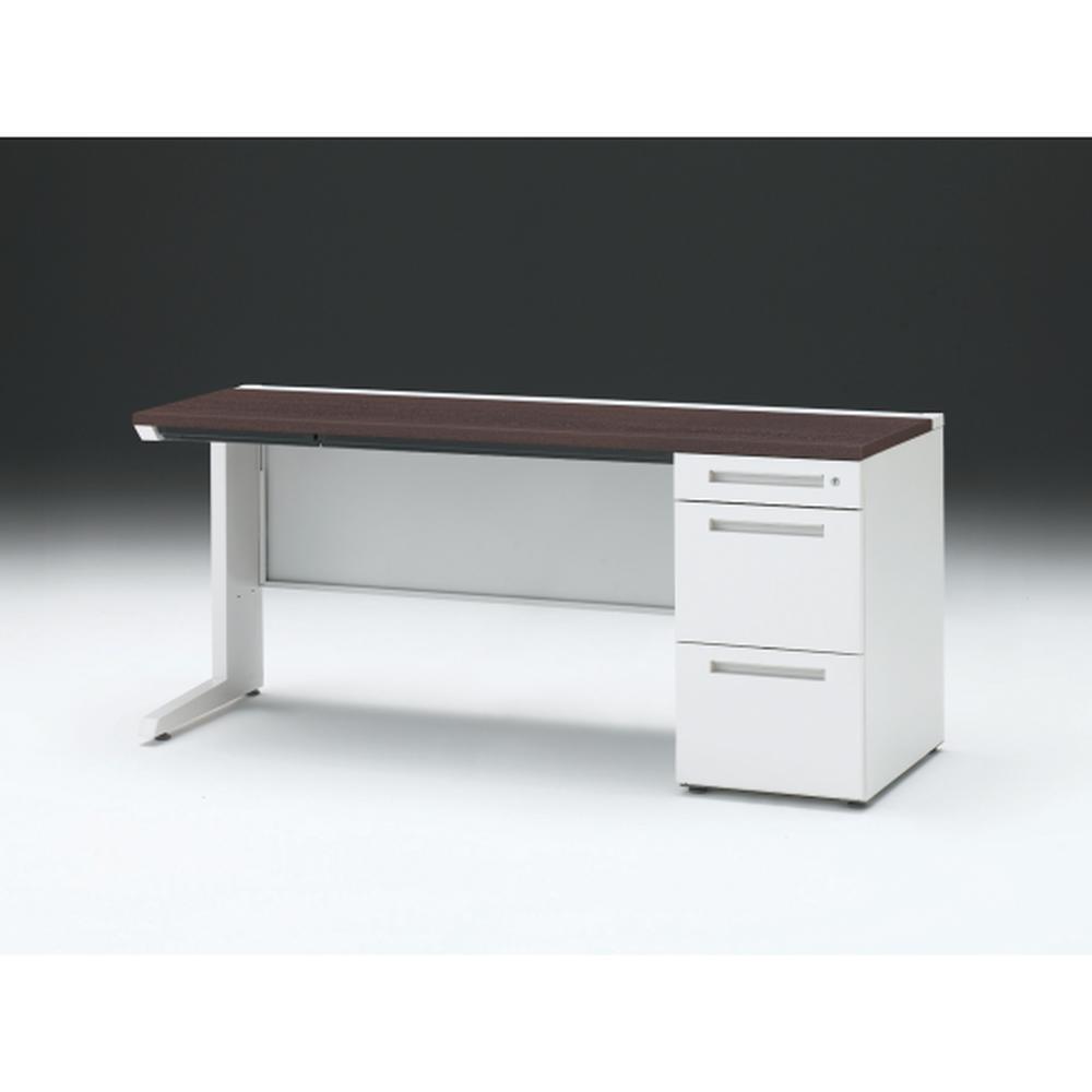 CZR 片袖デスク　シリンダー錠 浅型センター引出し付　CZR-166CBC-982　W1600×D600 ［本体：ホワイト×天板：82/ブラックウォールナットD］