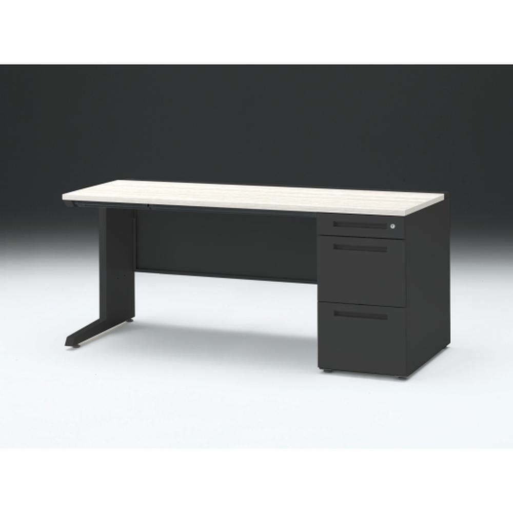 CZR 片袖デスク　シリンダー錠 浅型センター引出し付　CZR-167CBC-161　W1600×D700 ［本体：ブラック×天板：61/アッシュドパインL］