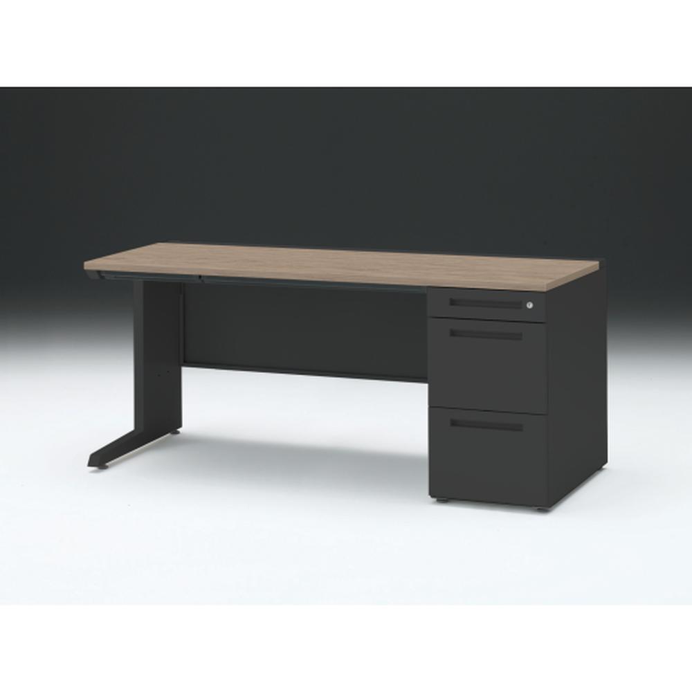 CZR 片袖デスク　シリンダー錠 浅型センター引出し付　CZR-167CBC-171　W1600×D700 ［本体：ブラック×天板：71/アッシュドオークM］