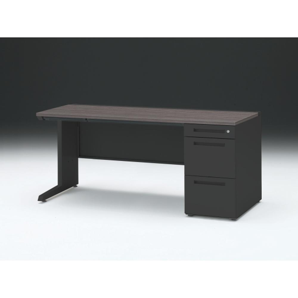 CZR 片袖デスク　シリンダー錠 浅型センター引出し付　CZR-167CBC-181　W1600×D700 ［本体：ブラック×天板：81/アッシュドオークD］