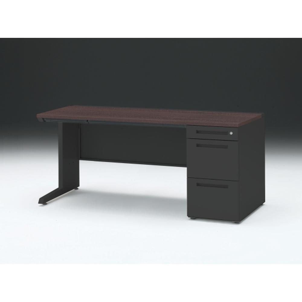 CZR 片袖デスク　シリンダー錠 浅型センター引出し付　CZR-167CBC-182　W1600×D700 ［本体：ブラック×天板：82/ブラックウォールナットD］