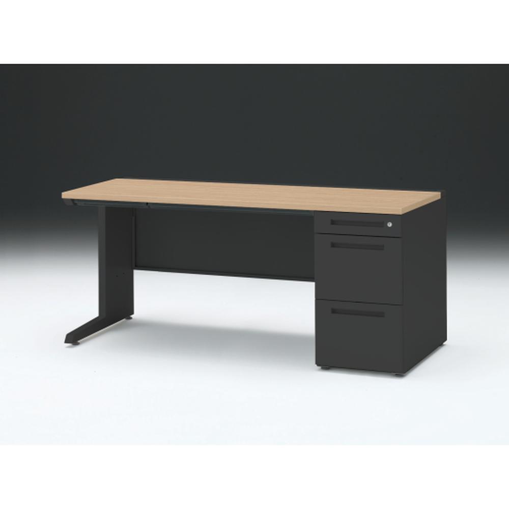 CZR 片袖デスク　シリンダー錠 浅型センター引出し付　CZR-167CBC-192　W1600×D700 ［本体：ブラック×天板：92/ホワイトオークM］