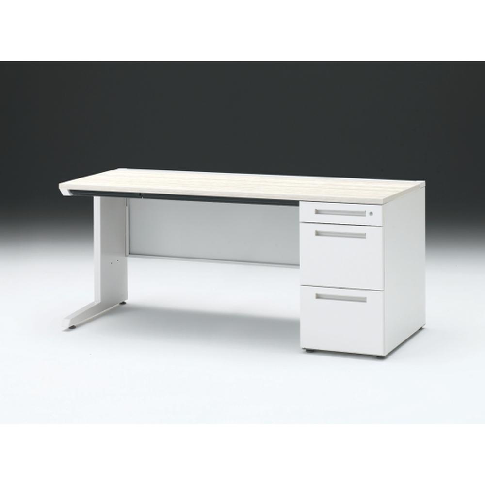 CZR 片袖デスク　シリンダー錠 浅型センター引出し付　CZR-167CBC-961　W1600×D700 ［本体：ホワイト×天板：61/アッシュドパインL］