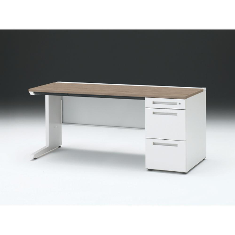 CZR 片袖デスク　シリンダー錠 浅型センター引出し付　CZR-167CBC-971　W1600×D700 ［本体：ホワイト×天板：71/アッシュドオークM］