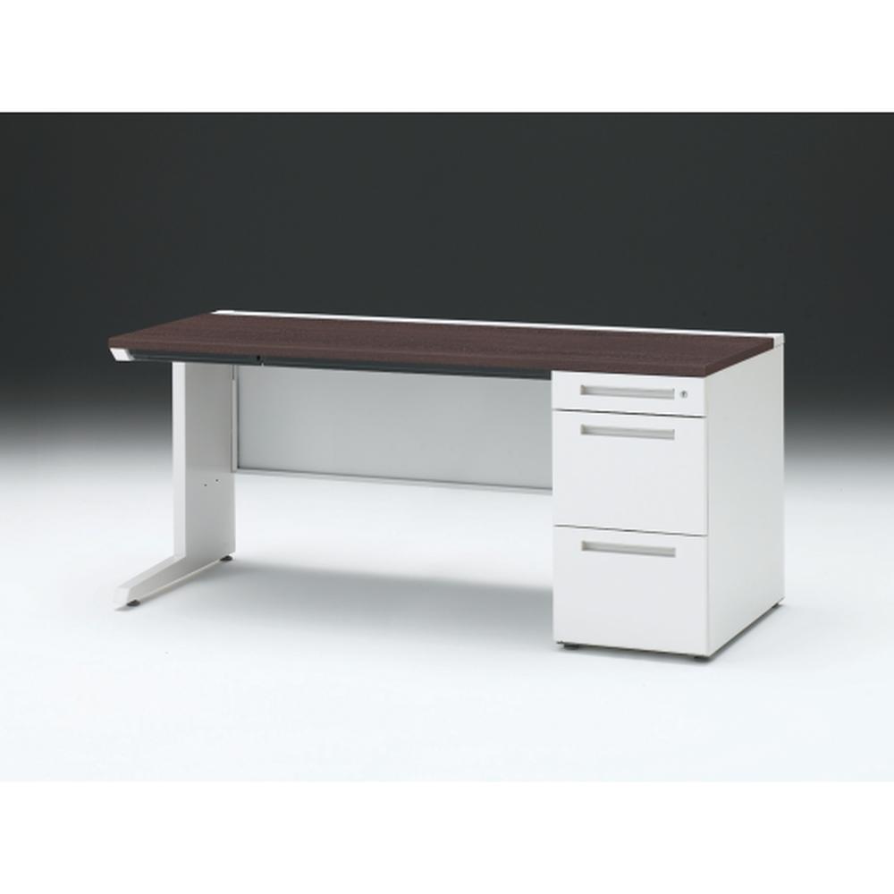 CZR 片袖デスク　シリンダー錠 浅型センター引出し付　CZR-167CBC-982　W1600×D700 ［本体：ホワイト×天板：82/ブラックウォールナットD］