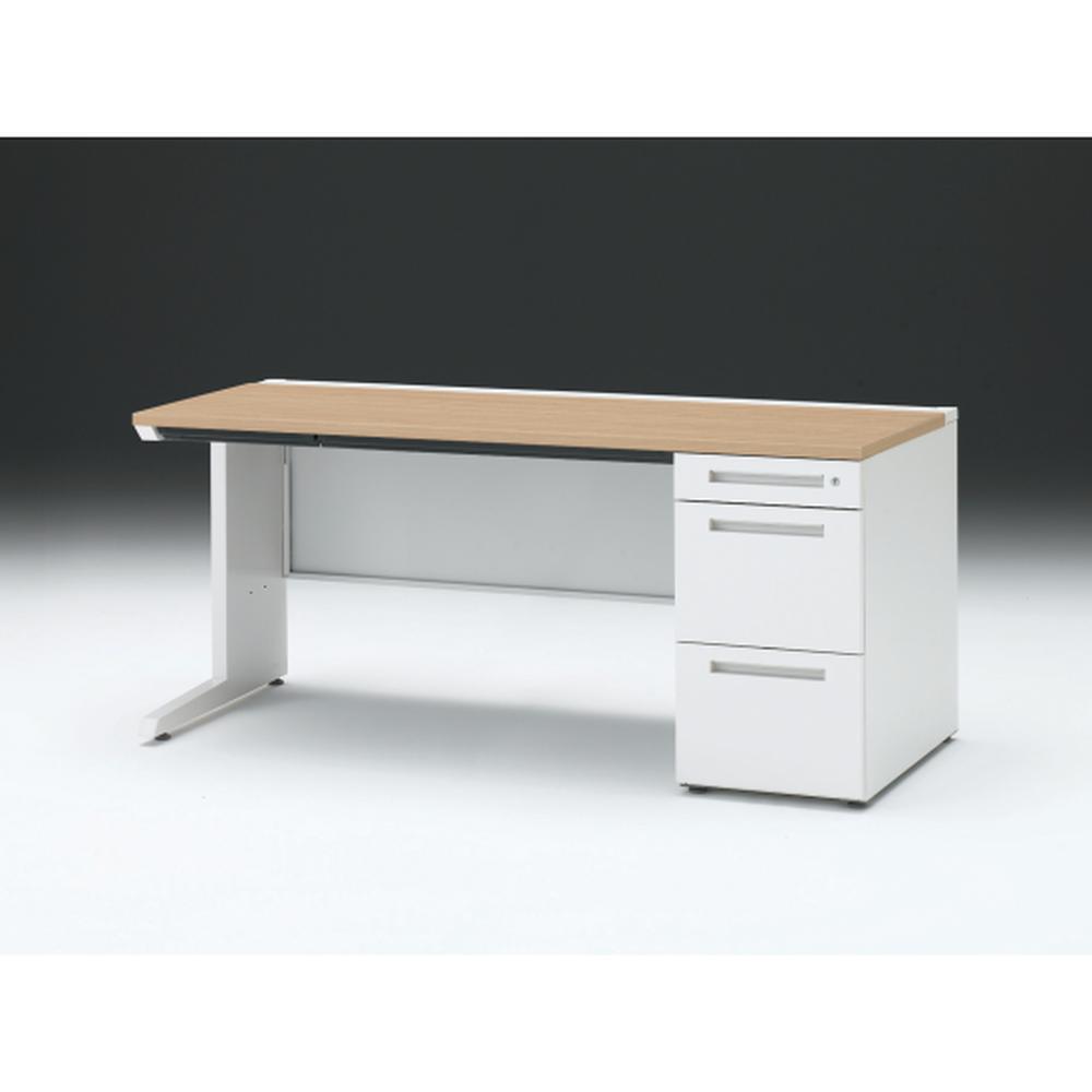 CZR 片袖デスク　シリンダー錠 浅型センター引出し付　CZR-167CBC-992　W1600×D700 ［本体：ホワイト×天板：92/ホワイトオークM］