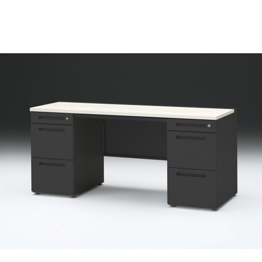 CZRデスク 両袖デスク CZR-166BAC-161 浅型センター引出し付  シリンダー錠W1600× D600 [ 本体: ブラックT・天板: 61 / アッシュドパインL]