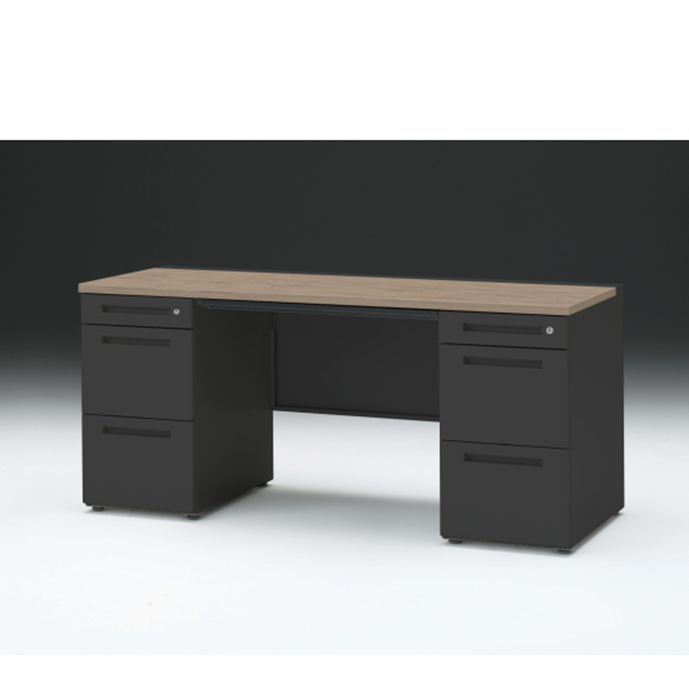 CZRデスク 両袖デスク CZR-166BAC-171 浅型センター引出し付  シリンダー錠W1600× D600 [ 本体: ブラックT・天板: 71 / アッシュドオークM]