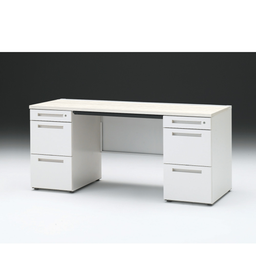 CZRデスク 両袖デスク CZR-166BAC-961 浅型センター引出し付  シリンダー錠W1600× D600 [ 本体: ホワイトW・天板: 61 / アッシュドパインL]
