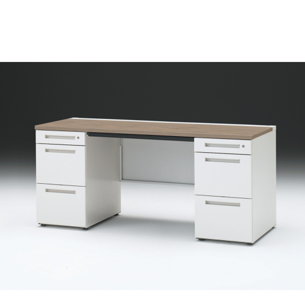 CZRデスク 両袖デスク CZR-166BAC-971 浅型センター引出し付  シリンダー錠W1600× D600 [ 本体: ホワイトW・天板: 71 / アッシュドオークM]