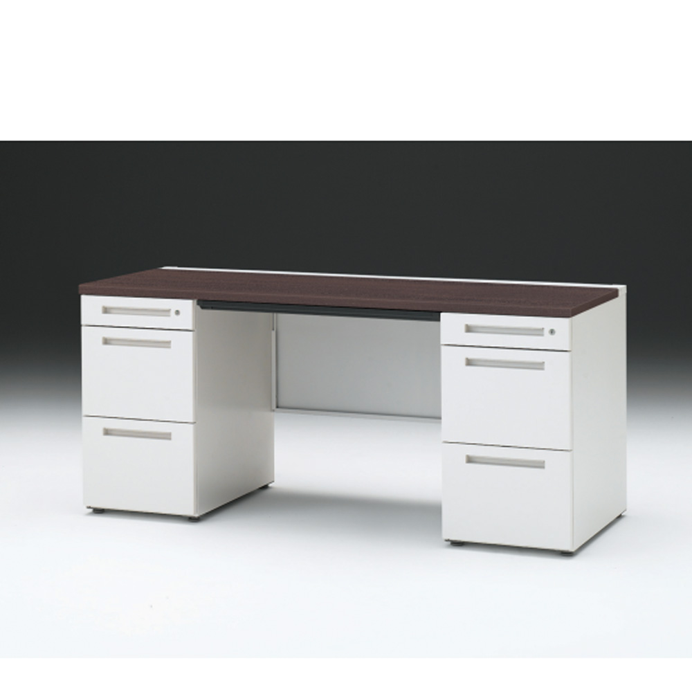 CZRデスク 両袖デスク CZR-166BAC-982 浅型センター引出し付  シリンダー錠W1600× D600 [ 本体: ホワイトW・天板: 82 / ブラックウォールナットD]