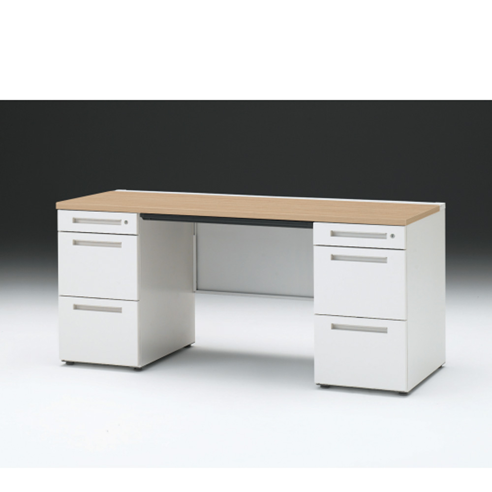 CZRデスク 両袖デスク CZR-166BAC-992 浅型センター引出し付  シリンダー錠W1600× D600 [ 本体: ホワイトW・天板: 92 / ホワイトオークM]