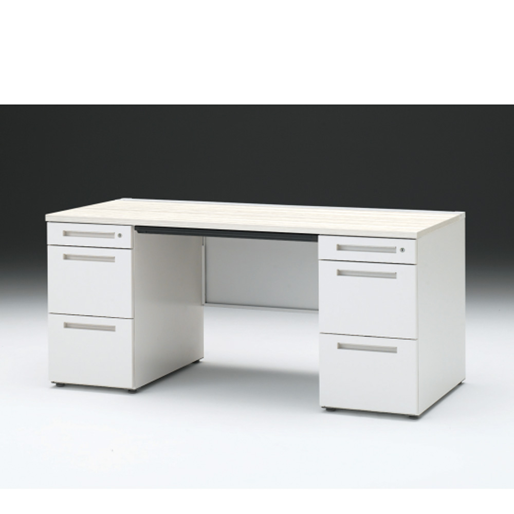 CZRデスク 両袖デスク CZR-167BAC-961 浅型センター引出し付  シリンダー錠W1600× D700 [ 本体: ホワイトW・天板: 61 / アッシュドパインL]