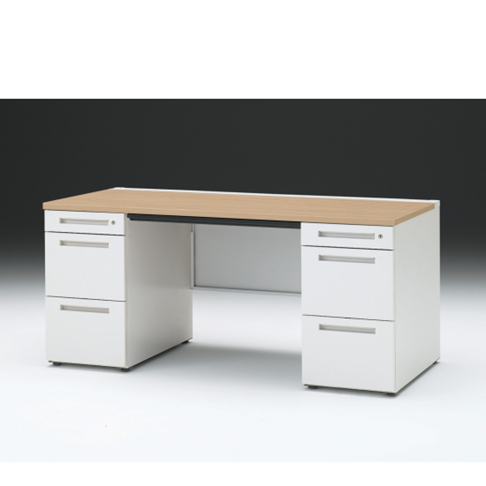 CZRデスク 両袖デスク CZR-167BAC-992 浅型センター引出し付  シリンダー錠W1600× D700 [ 本体: ホワイトW・天板: 92 / ホワイトオークM]