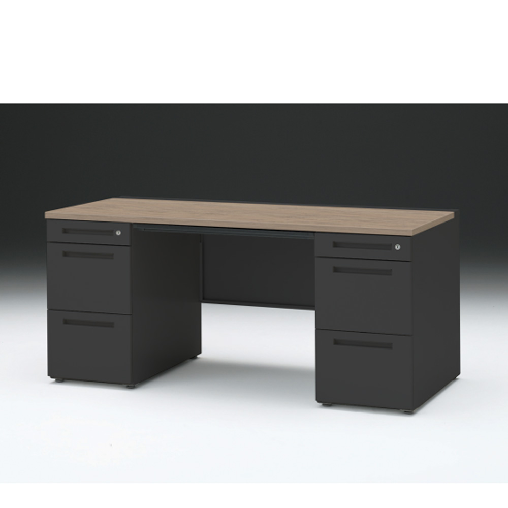 CZRデスク 両袖デスク ロングレールタイプ CZR-167BDC-171 浅型センター引出し付  シリンダー錠W1600× D700 [ 本体: ブラックT・天板: 71 / アッシュドオークM]