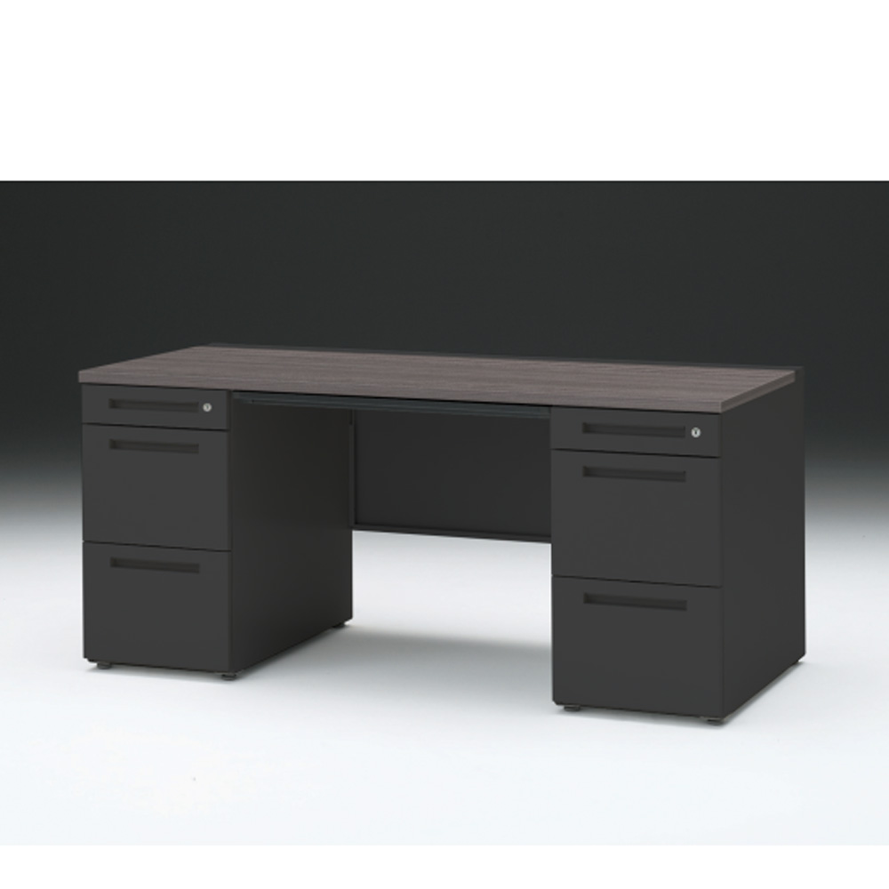 CZRデスク 両袖デスク ロングレールタイプ CZR-167BDC-181 浅型センター引出し付  シリンダー錠W1600× D700 [ 本体: ブラックT・天板: 81 / アッシュドオークD]