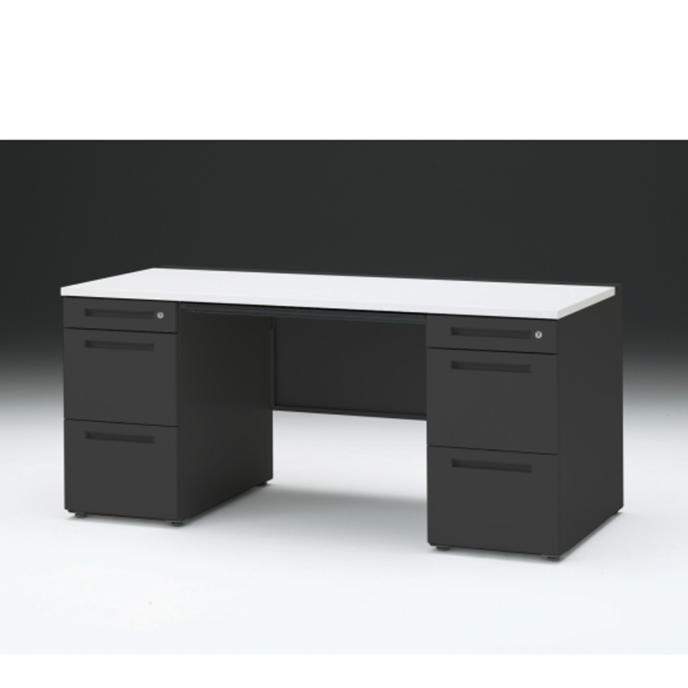 CZRデスク 両袖デスク ロングレールタイプ CZR-167BDC-1W9 浅型センター引出し付  シリンダー錠W1600× D700 [ 本体: ブラックT・天板: W9 / ホワイトW]