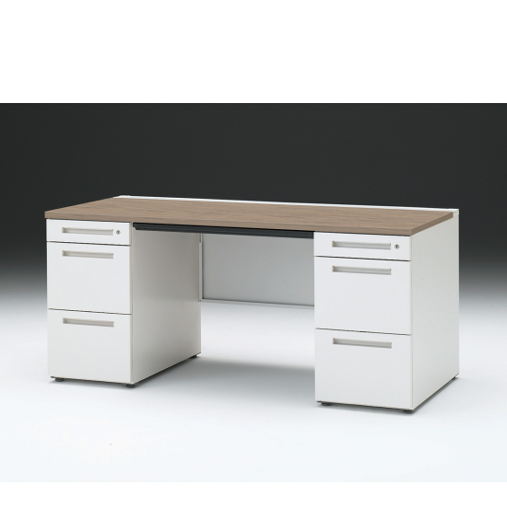 CZRデスク 両袖デスク ロングレールタイプ CZR-167BDC-971 浅型センター引出し付  シリンダー錠W1600× D700 [ 本体: ホワイトW・天板: 71 / アッシュドオークM]