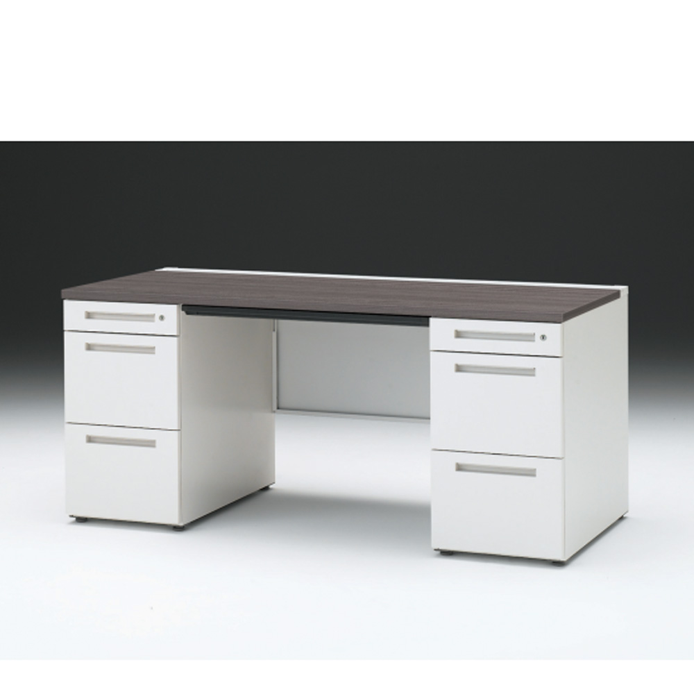 CZRデスク 両袖デスク ロングレールタイプ CZR-167BDC-981 浅型センター引出し付  シリンダー錠W1600× D700 [ 本体: ホワイトW・天板: 81 / アッシュドオークD]