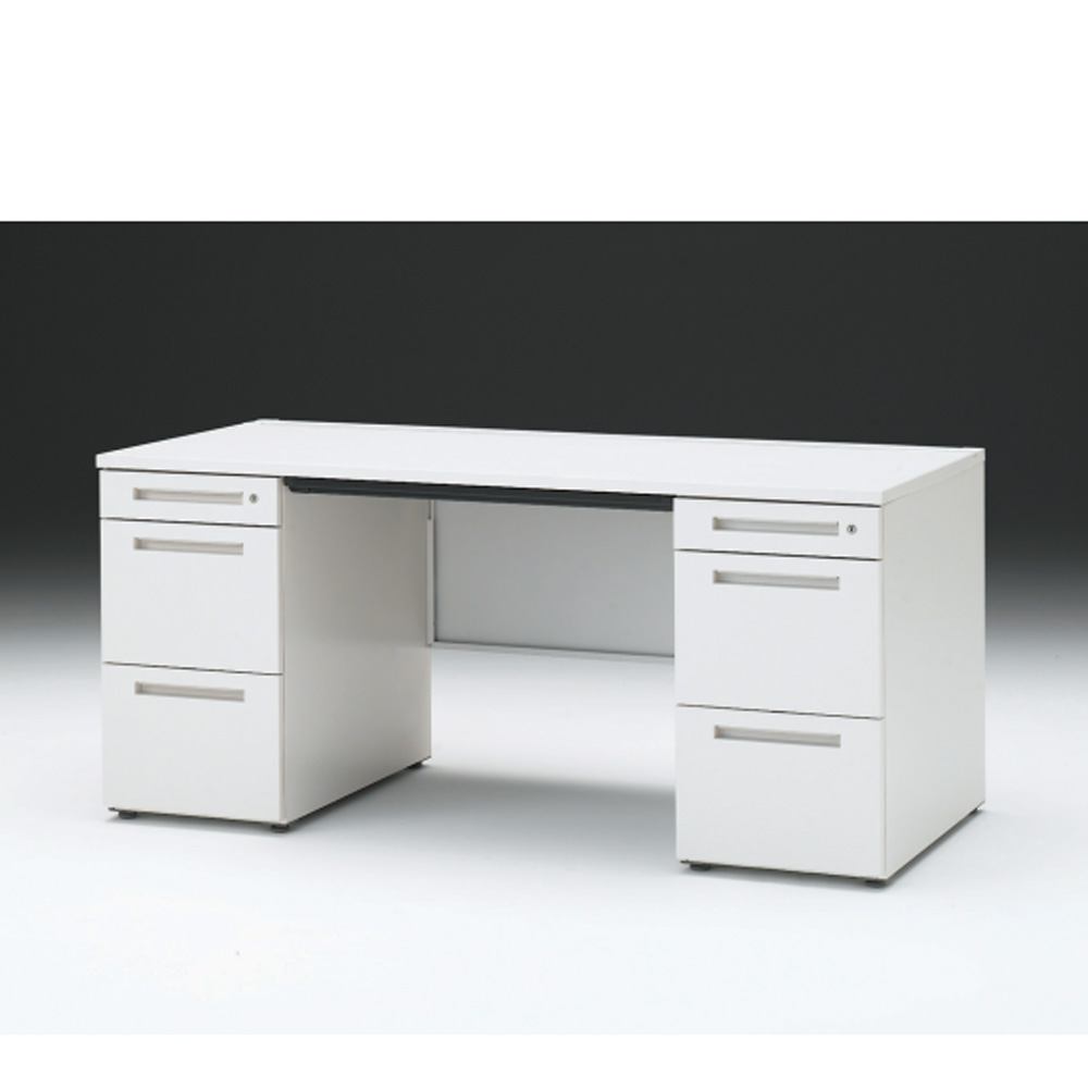 CZRデスク 両袖デスク ロングレールタイプ CZR-167BDC-9W9 浅型センター引出し付  シリンダー錠W1600× D700 [ 本体: ホワイトW・天板: W9 / ホワイトW]