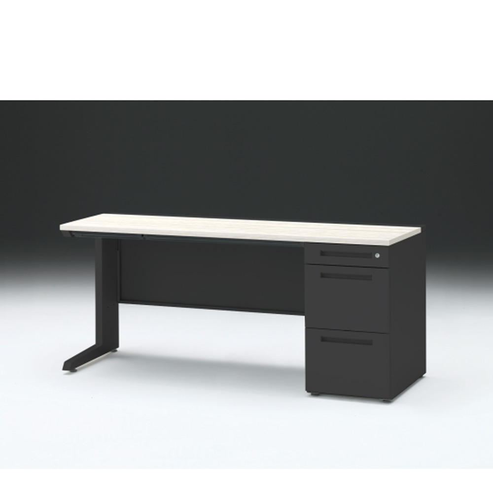 CZRデスク 片袖デスク CZR-166CBC-161 浅型センター引出し付  シリンダー錠W1600× D600 [ 本体: ブラックT・天板: 61 / アッシュドパインL]