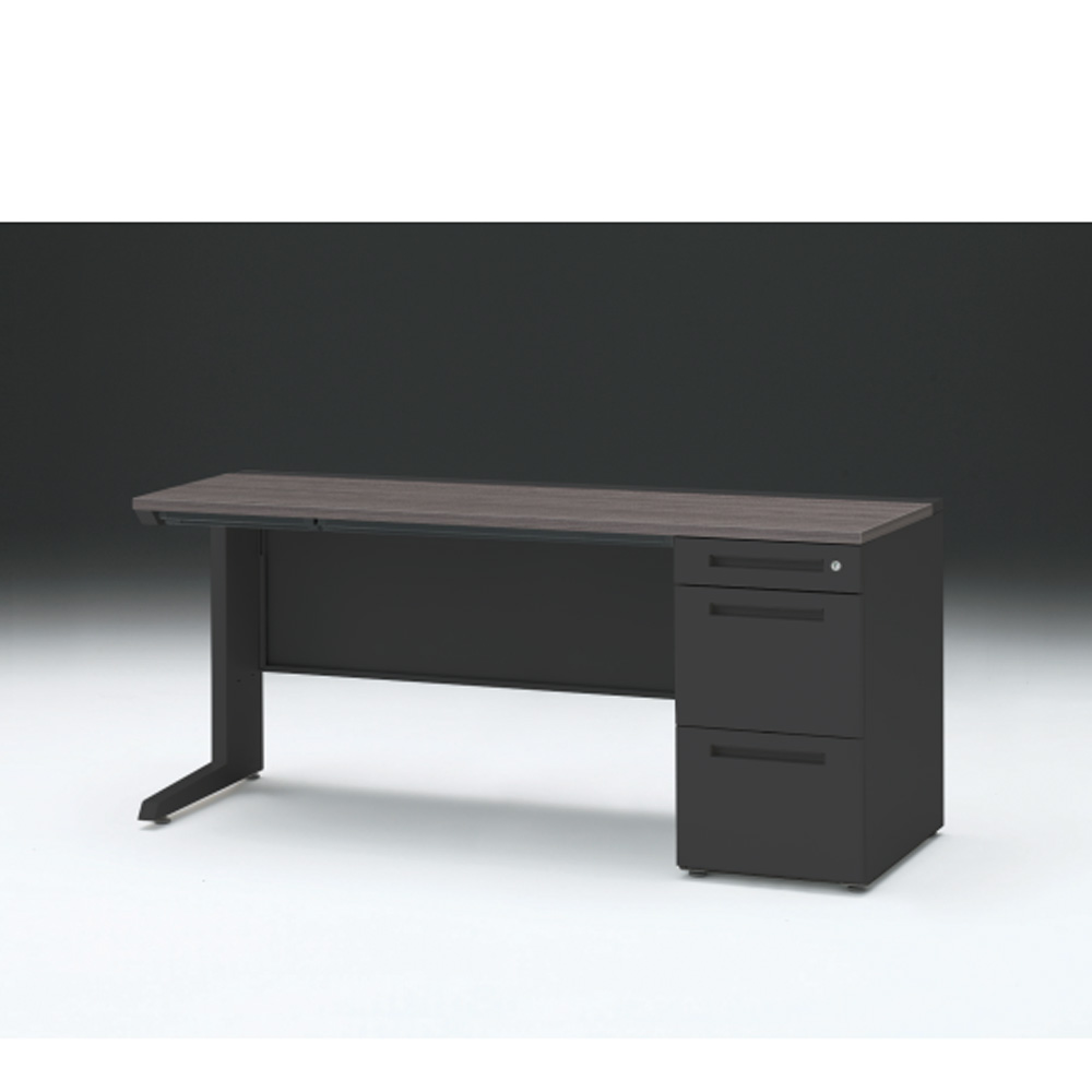 CZRデスク 片袖デスク CZR-166CBC-181 浅型センター引出し付  シリンダー錠W1600× D600 [ 本体: ブラックT・天板: 81 / アッシュドオークD]
