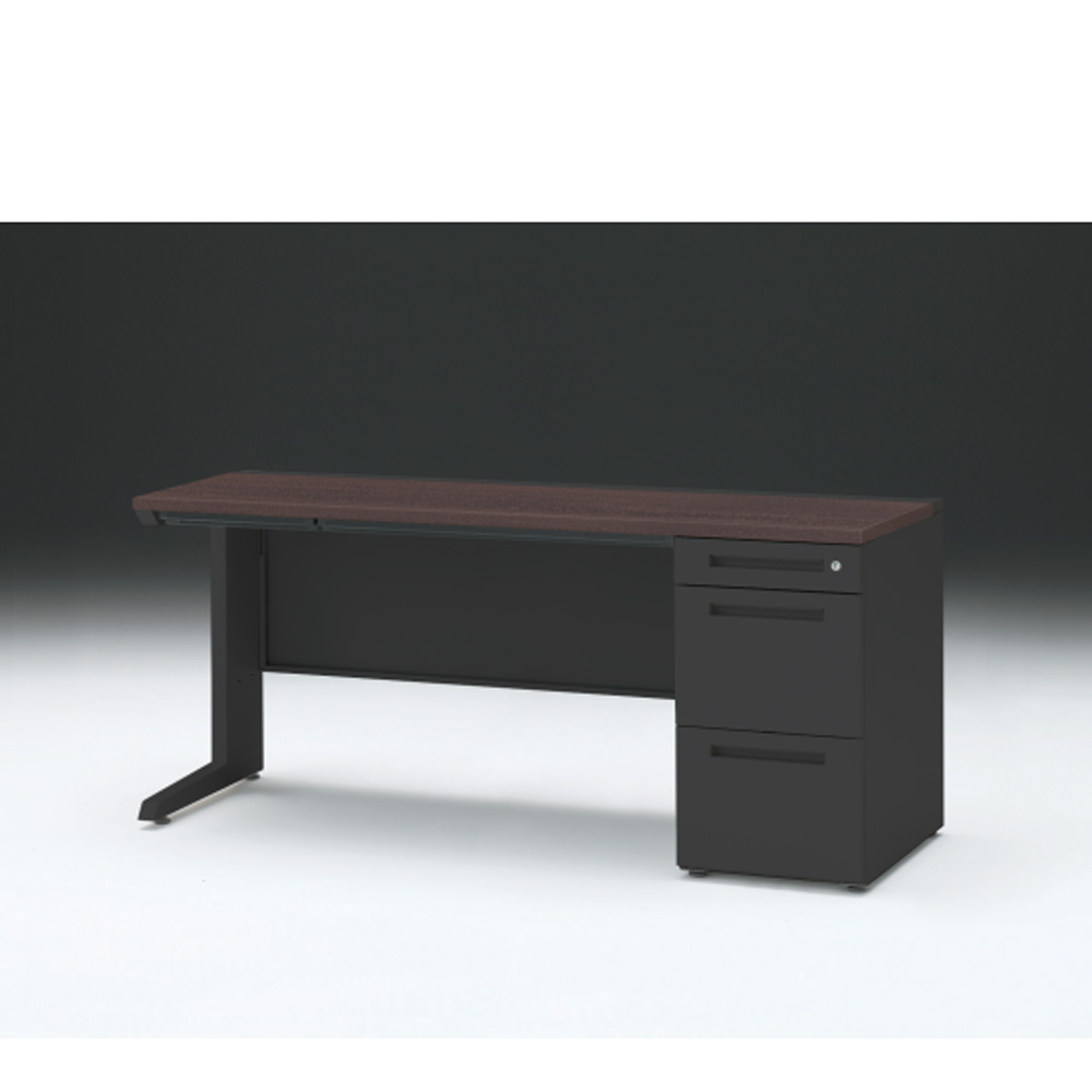 CZRデスク 片袖デスク CZR-166CBC-182 浅型センター引出し付  シリンダー錠W1600× D600 [ 本体: ブラックT・天板: 82 / ブラックウォールナットD]