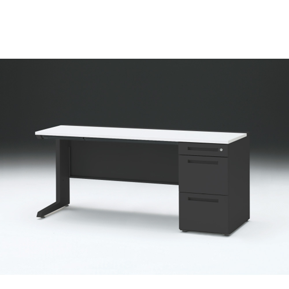 CZRデスク 片袖デスク CZR-166CBC-1W9 浅型センター引出し付  シリンダー錠W1600× D600 [ 本体: ブラックT・天板: W9 / ホワイトW]