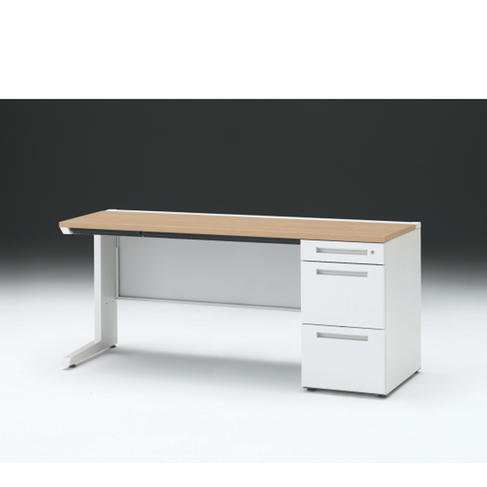 CZRデスク 片袖デスク CZR-166CBC-992 浅型センター引出し付  シリンダー錠W1600× D600 [ 本体: ホワイトW・天板: 92 / ホワイトオークM]