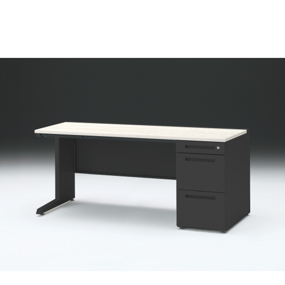 CZRデスク 片袖デスク CZR-167CBC-161 浅型センター引出し付  シリンダー錠W1600× D700 [ 本体: ブラックT・天板: 61 / アッシュドパインL]