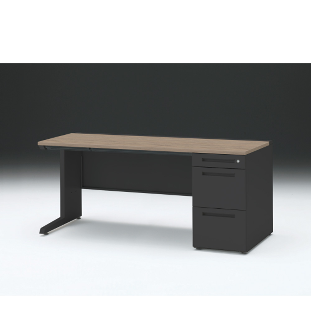 CZRデスク 片袖デスク CZR-167CBC-171 浅型センター引出し付  シリンダー錠W1600× D700 [ 本体: ブラックT・天板: 71 / アッシュドオークM]