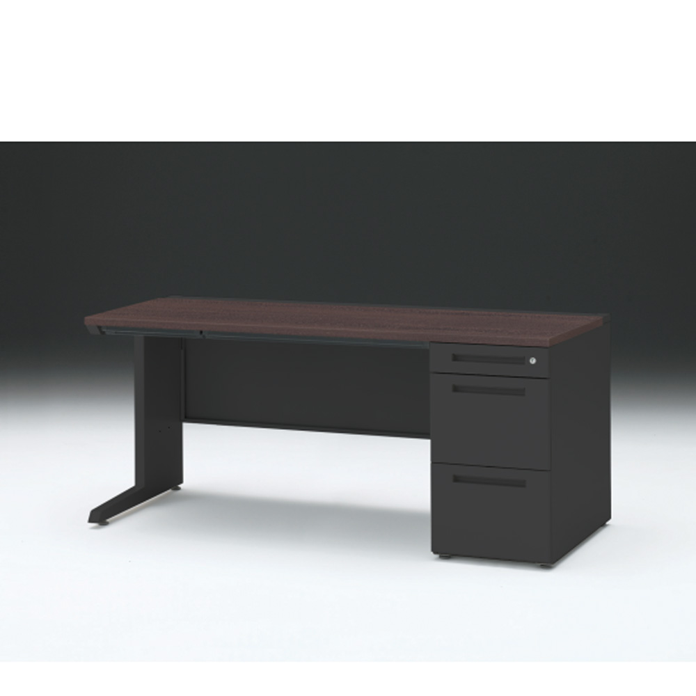 CZRデスク 片袖デスク CZR-167CBC-182 浅型センター引出し付  シリンダー錠W1600× D700 [ 本体: ブラックT・天板: 82 / ブラックウォールナットD]