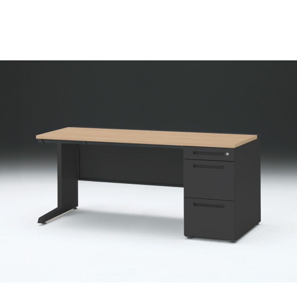 CZRデスク 片袖デスク CZR-167CBC-192 浅型センター引出し付  シリンダー錠W1600× D700 [ 本体: ブラックT・天板: 92 / ホワイトオークM]