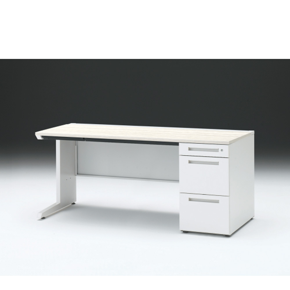 CZRデスク 片袖デスク CZR-167CBC-961 浅型センター引出し付  シリンダー錠W1600× D700 [ 本体: ホワイトW・天板: 61 / アッシュドパインL]