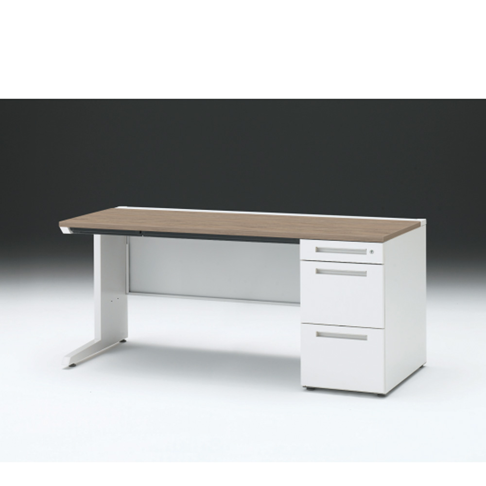 CZRデスク 片袖デスク CZR-167CBC-971 浅型センター引出し付  シリンダー錠W1600× D700 [ 本体: ホワイトW・天板: 71 / アッシュドオークM]