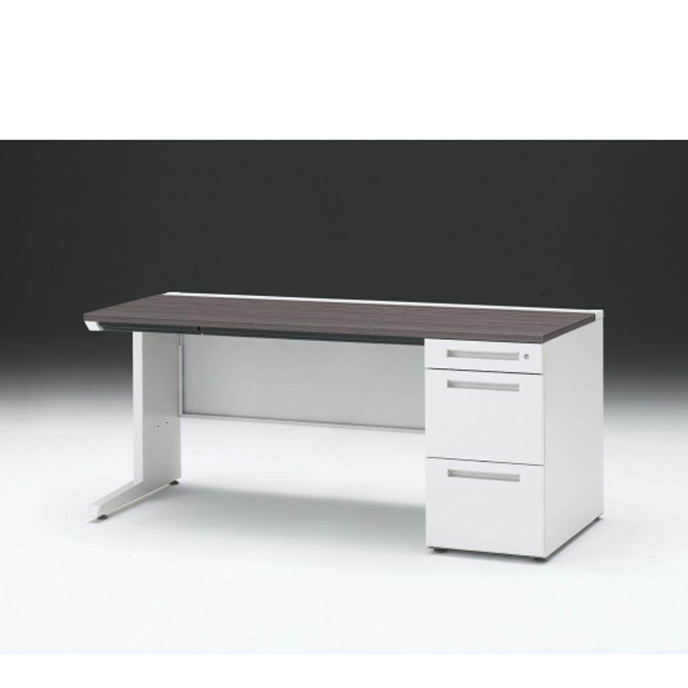 CZRデスク 片袖デスク CZR-167CBC-981 浅型センター引出し付  シリンダー錠W1600× D700 [ 本体: ホワイトW・天板: 81 / アッシュドオークD]