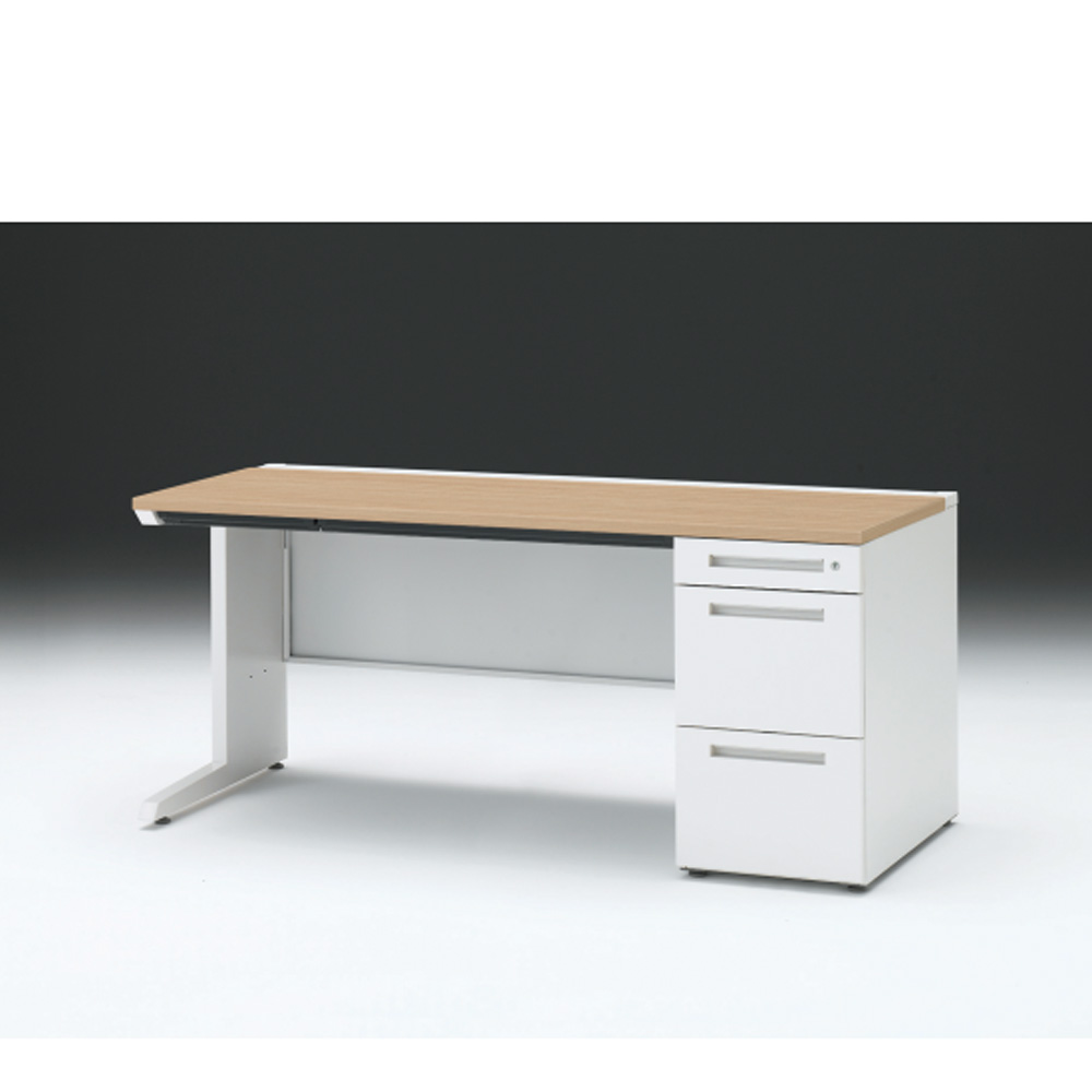 CZRデスク 片袖デスク CZR-167CBC-992 浅型センター引出し付  シリンダー錠W1600× D700 [ 本体: ホワイトW・天板: 92 / ホワイトオークM]