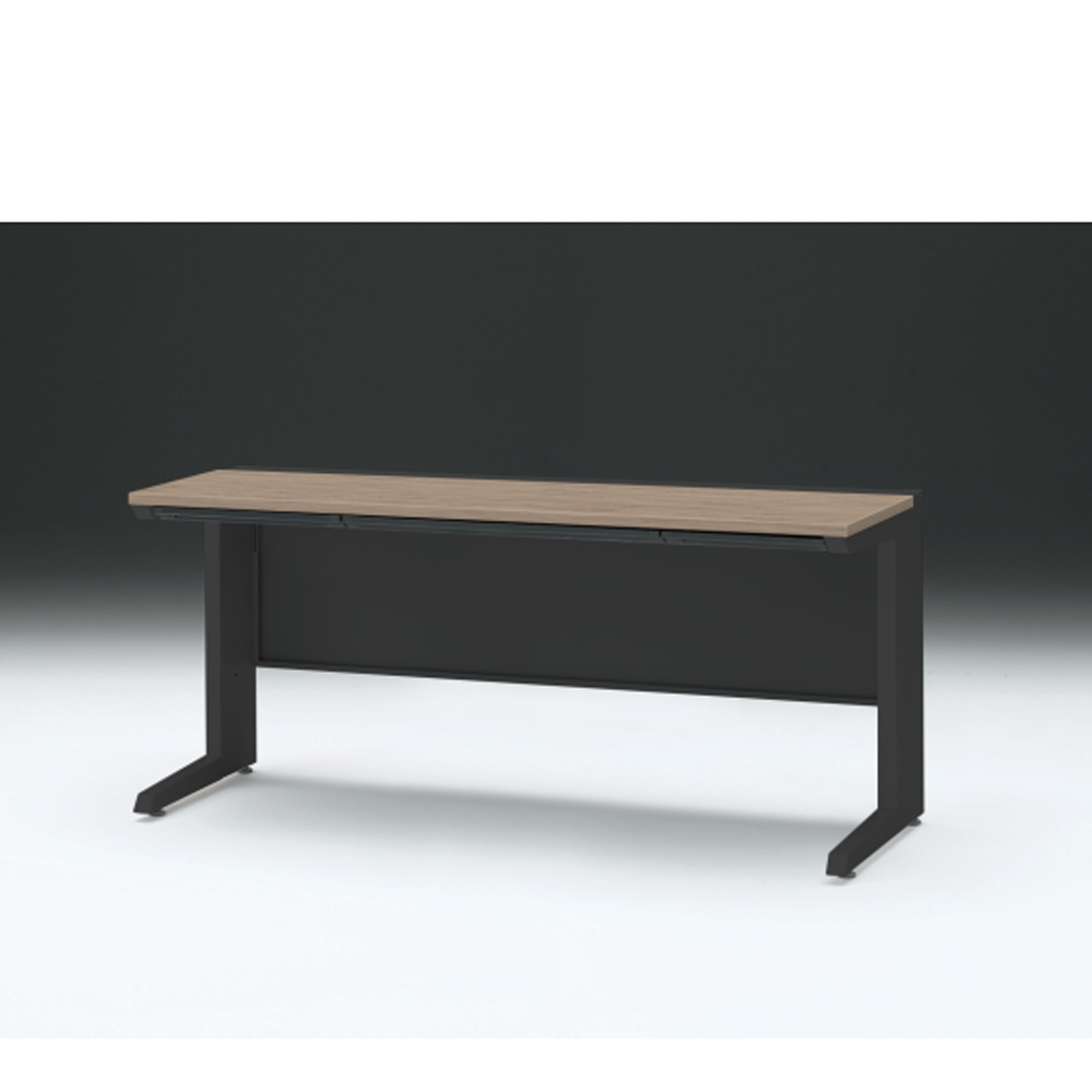 CZRデスク 平机 CZR-166HAC-171 浅型センター引出し付 L脚 W1600× D600 [ 本体: ブラックT・天板: 71 / アッシュドオークM]