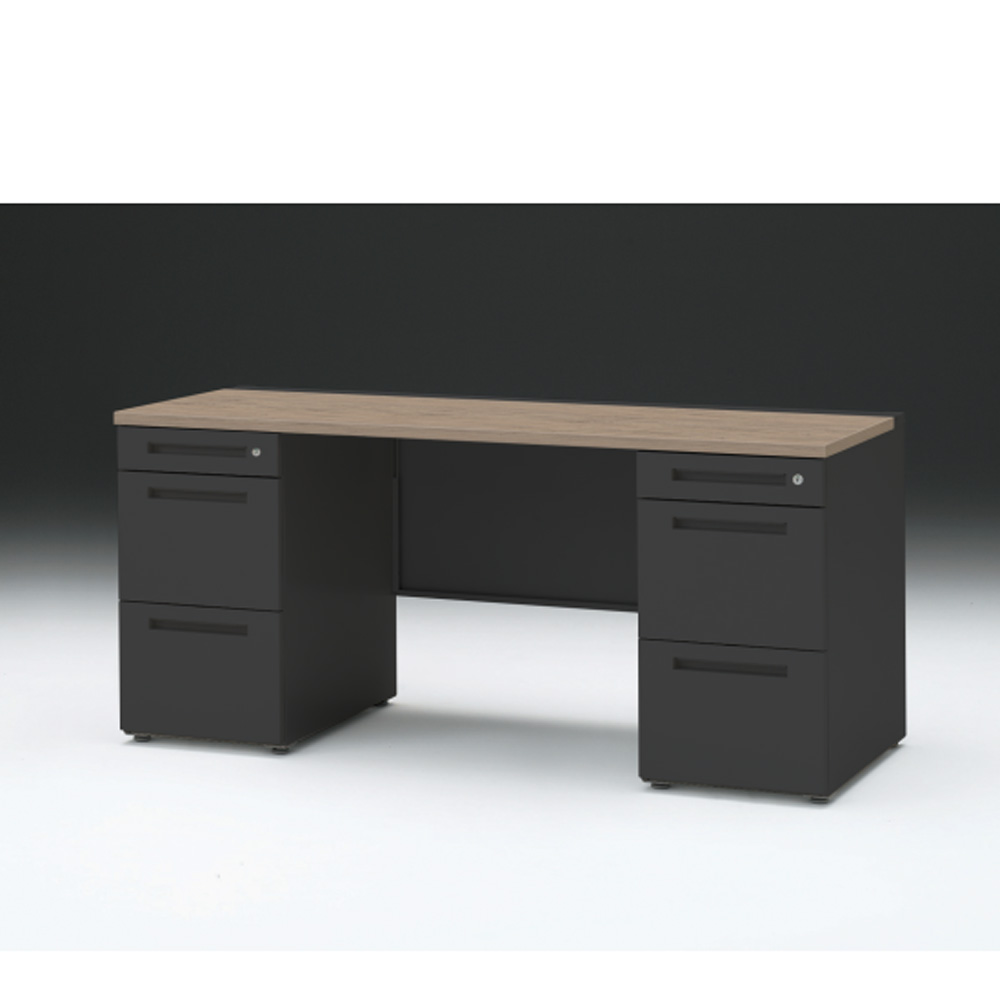CZRデスク 両袖デスク CZR-166KAC-171 センター引出しなし  シリンダー錠W1600× D600 [ 本体: ブラックT・天板: 71 / アッシュドオークM]