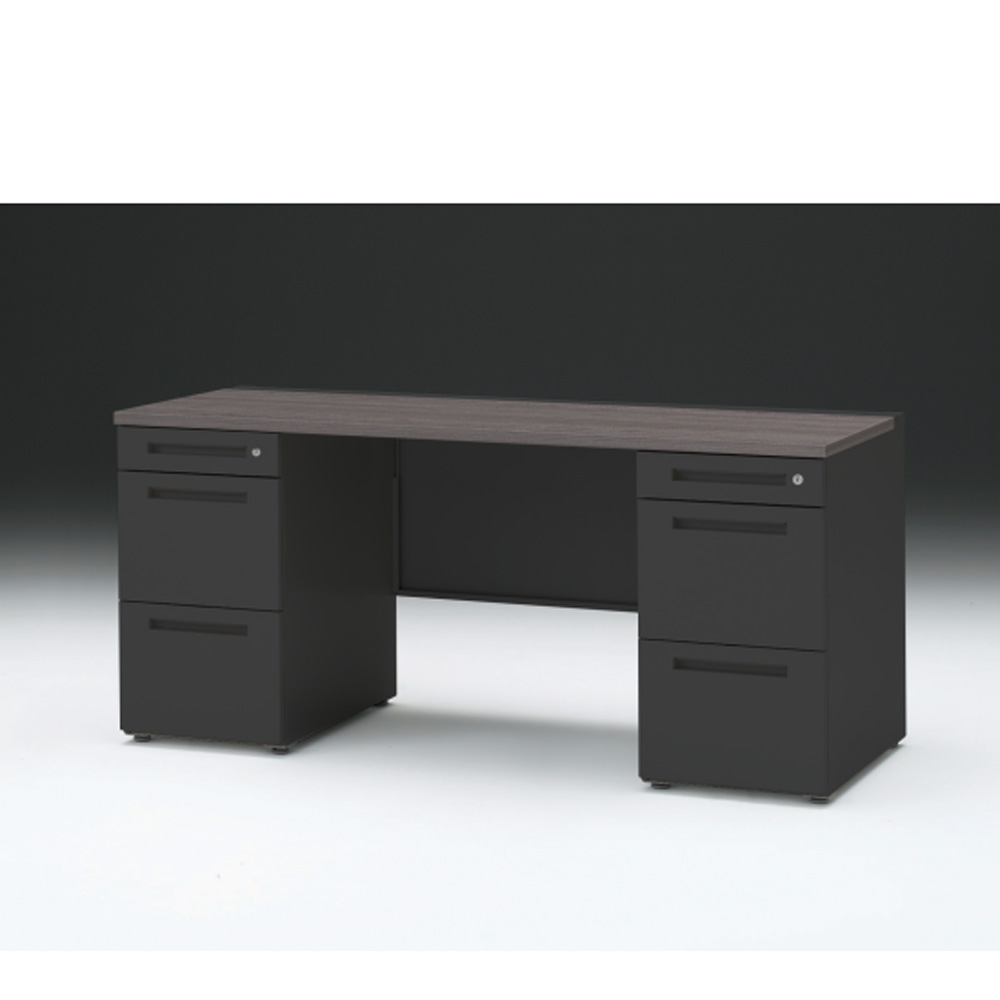 CZRデスク 両袖デスク CZR-166KAC-181 センター引出しなし  シリンダー錠W1600× D600 [ 本体: ブラックT・天板: 81 / アッシュドオークD]